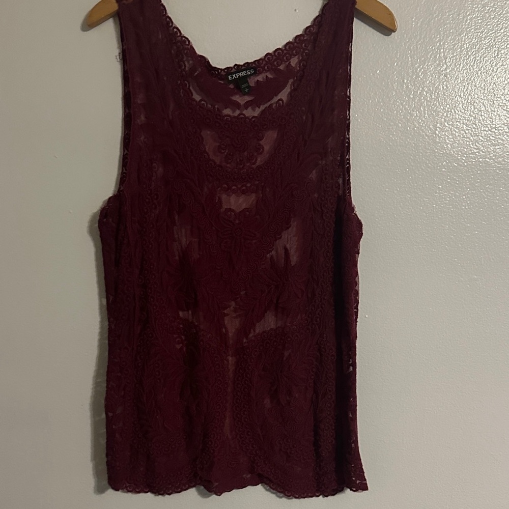 Express Burgundy Lace Sheer Camisole